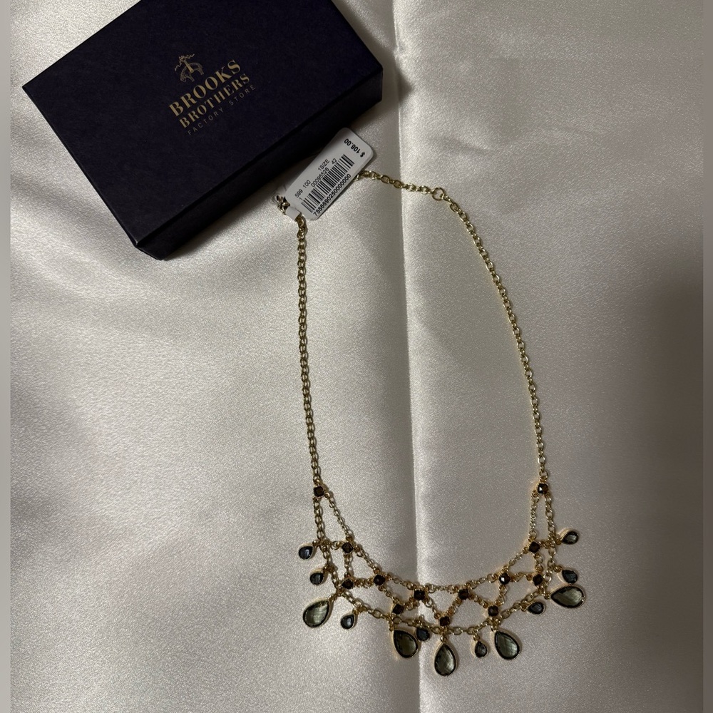 Brooks Brothers Gold Necklace with Green Accents